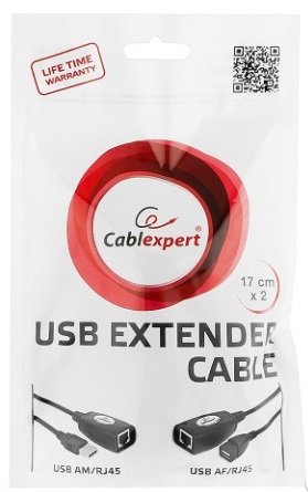 Удлинитель USB-A (m) + USB-A (f)  --  RJ45, Cablexpert UAE-30M
