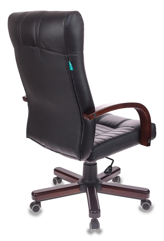 Кресло Бюрократ KB-10WALNUT (кожа, мех. качания, крест. металл/дерево, до 120 кг) Черный