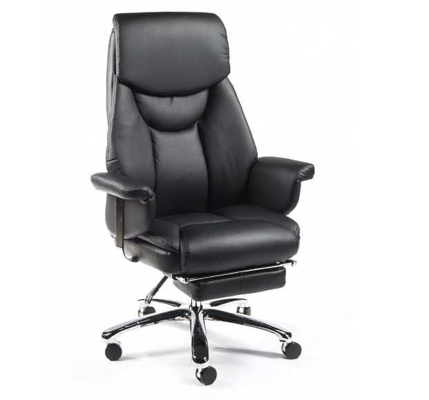 Кресло ПАРЛАМЕНТ (металл.крестовина + хром / черная кожа, до 120кг, мультиблок) Черный