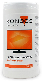 Салфетки KONOOS KBF-100ECO -  Влажные чистящие салфетки для ЖК-экранов в пластиковой тубе (100шт)