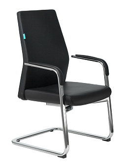 Кресло Бюрократ _JONS-LOW-V (кожа, низкая спинка, полозья металл хром, до 120 кг) Черный