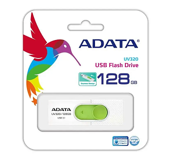 Флешка 128Gb ADATA UV320 USB3.2, белый/зеленый