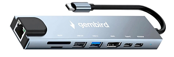 Док-станция USB-C - 8-port USB3.0, Gembird UHB-D3 20 см, алюминий