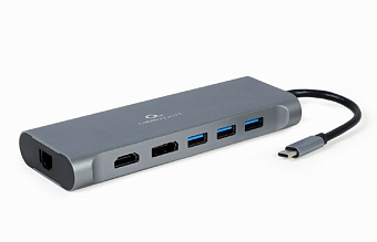 Концентратор USB-C - 8-in-1-multi-port, Gembird A-CM-COMBO8-01, серый