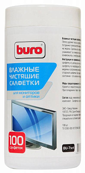 Салфетки BURO BU-Tscrl - Чистящие салфетки для экранов и оптики в пластиковой тубе (100шт)