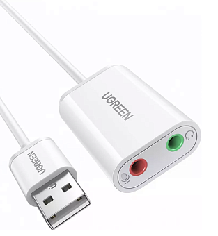 Звуковая карта внешняя UGREEN US205  External Sound Adapter USB 2.0 белый
