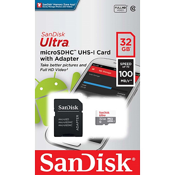 Карта памяти microSD 32Gb SanDiSk Ultra Light microSDHC CLASS 10 UHS-I + SD адаптер