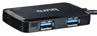 Концентратор USB-A - 4-port USB3.0, BURO BU-HUB4-U3.0-S, черный