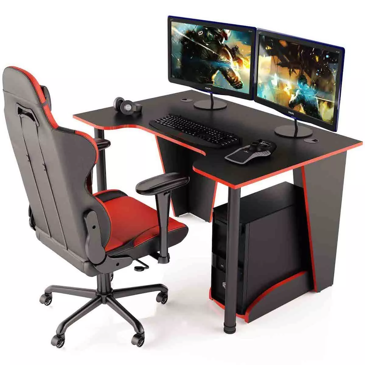 Стол компьютерный MaDXRacer XBASIC XG12 "1200х800х750" черный, кромка красная