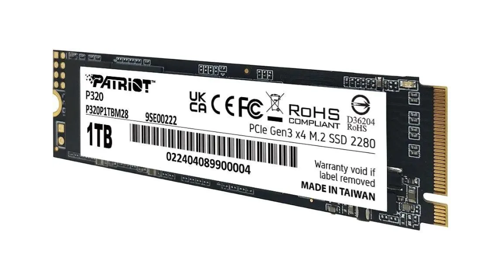 Накопитель SSD M.2 1Tb Patriot P320P1TBM28 (PCI-E 3.0 x4, 3000/2200 Мбайт/сек)