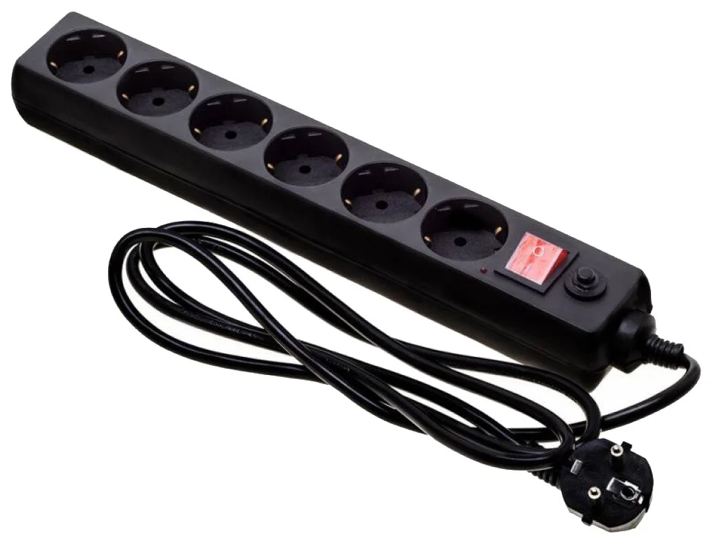 Сетевой фильтр BURO 1.8м (6 розеток, максимальный ток нагрузки 16А) black