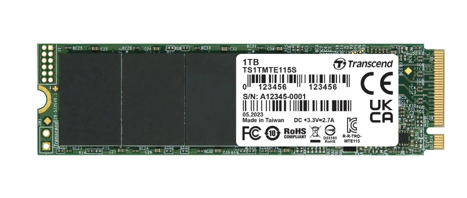 Накопитель SSD M.2 1Tb Transcend TS1TMTE115S (PCI-E 3.0 x4, 3200/2000 Мбайт/сек)