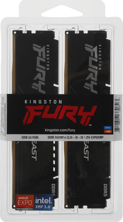 Модуль памяти DDR5 32Gb 5600MHz Kingston FURY Beast White EXPO CL36 (Kit of 2)