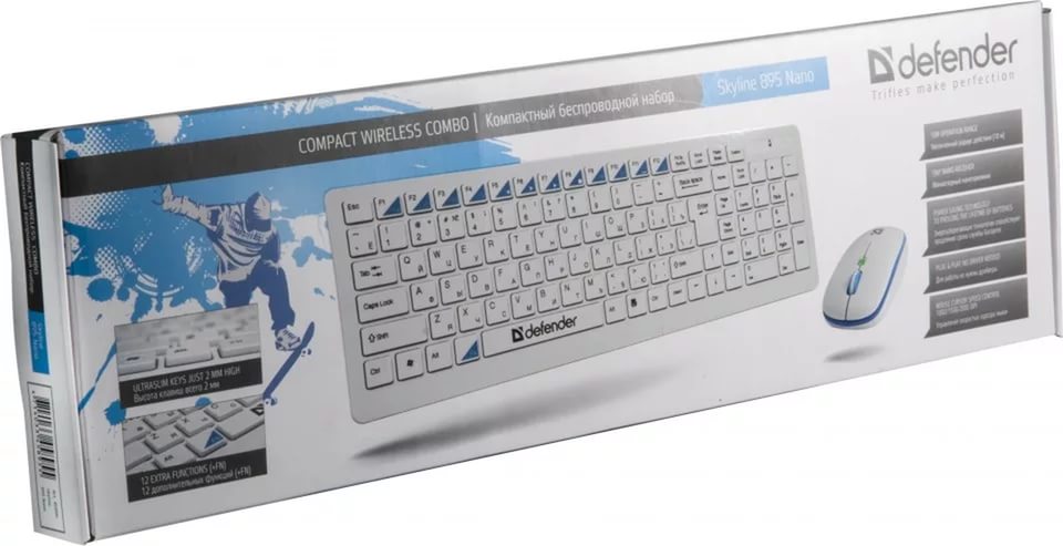 Комплект беспроводной (клавиатура+мышь) Defender Skyline 895 Wireless белый