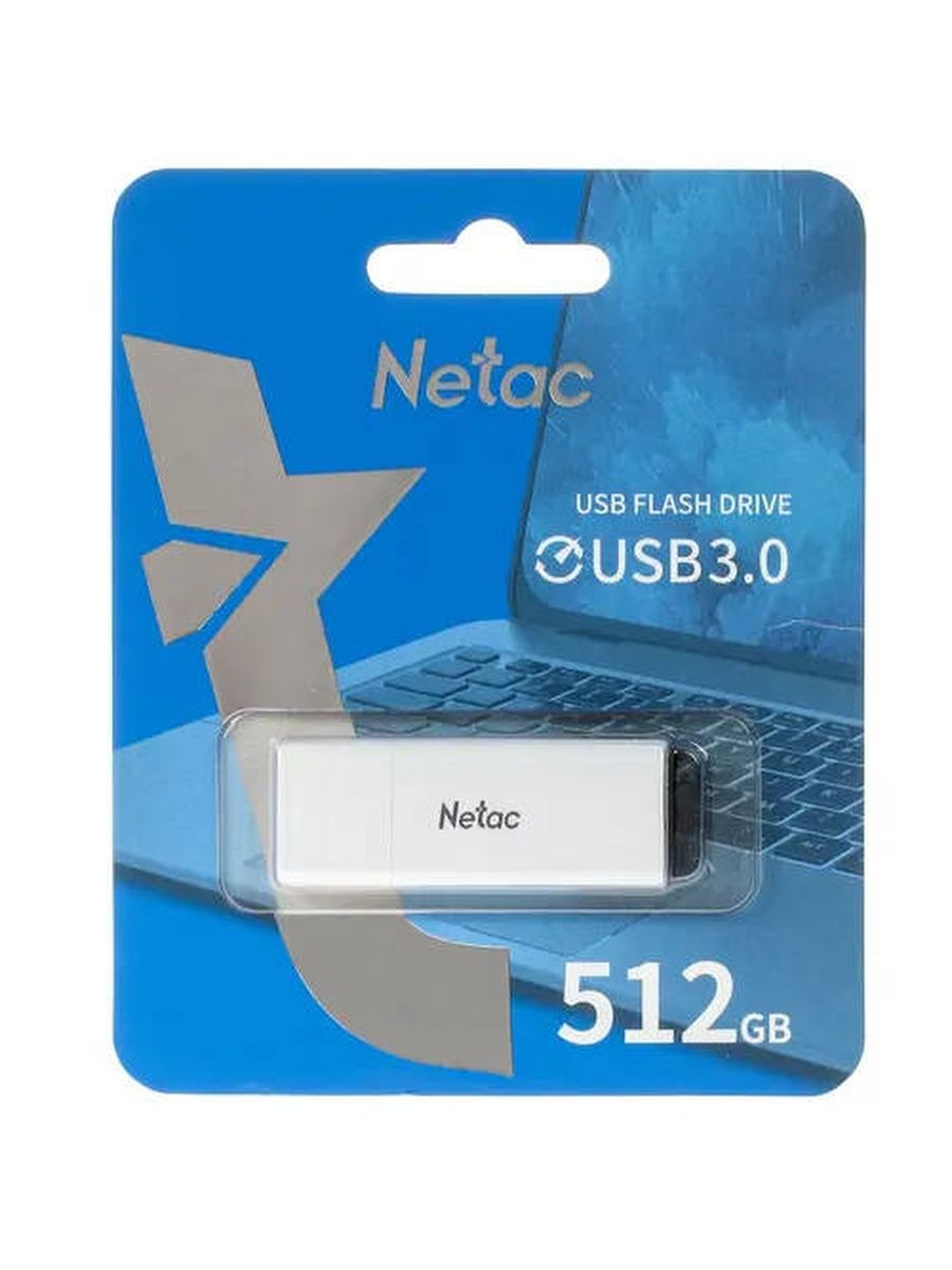 Флешка 512Gb Netac U185 USB3.0 с колпачком пластиковая, белая