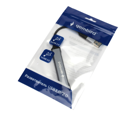Разветвитель Gembird UHB-C204, USB3.0, 3xUSB2.0, OTG, кабель Type-C+USB 10 см, алюминий
