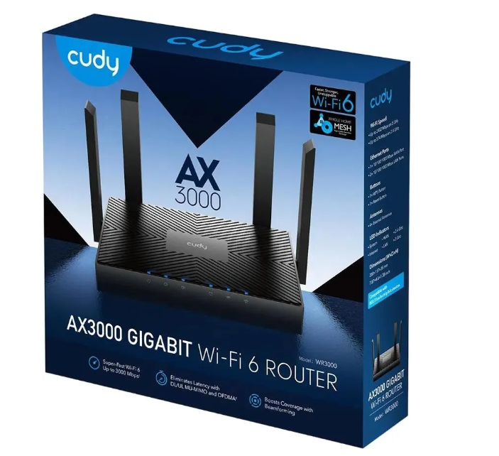 Wi-Fi роутер Cudy WR3000 АХ3000 1000 Мбит/с черный