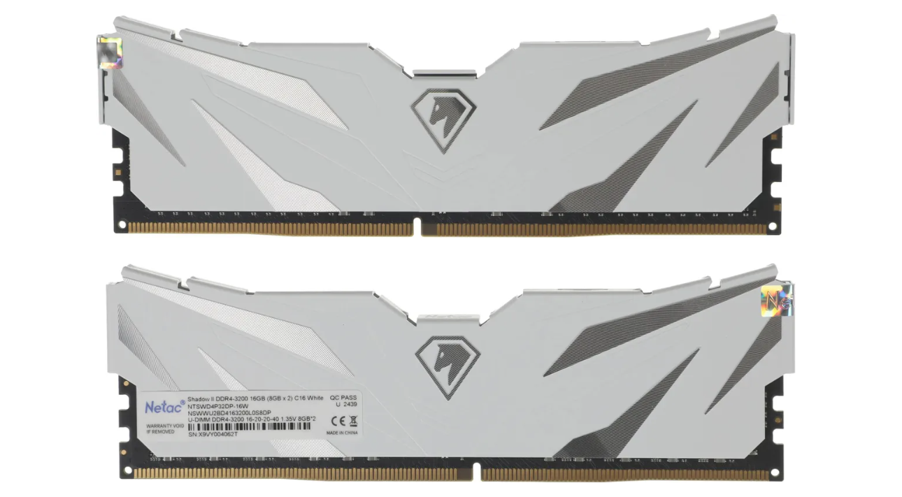 Модуль памяти DDR4 16Gb PC4-25600 3200MHz Netac Shadow III White (Kit of 2)