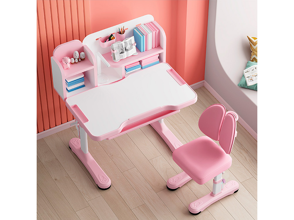Стол Mealux Ergokids Panda pink (ш77 х г42-59 х в52-76, стул в комплекте) бело-розовый