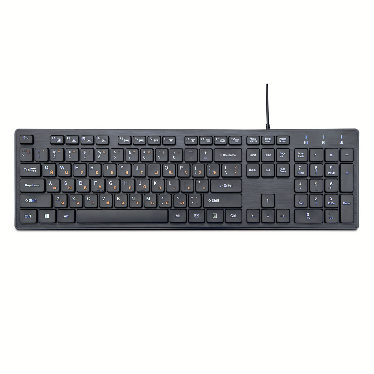 Клавиатура проводная Gembird KB-8360U (USB HUB на 2 порта, оранжевая кириллица, кабель 1.5м) черный