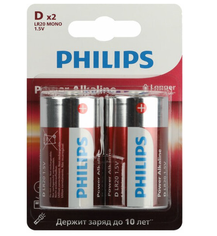 Элемент питания LR20 (D), 2шт, Philips Power LR20