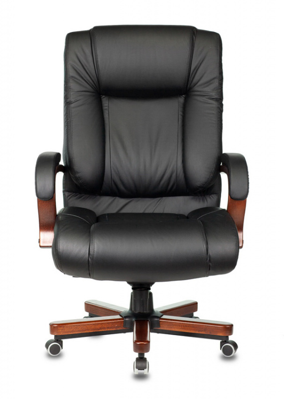 Кресло Бюрократ T-9925 WALNUT (кожа/кожзам, мех. качания, крест. металл/дерево, до 200 кг) Черный