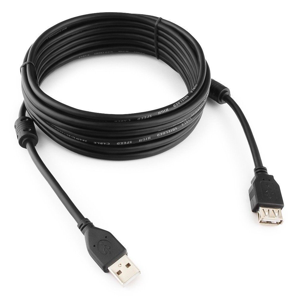 Кабель USB2.0 Am < - > Af удлинительный  1.8м, Cablexpert, экран, 2 феррит.кольца, черный