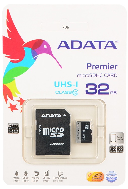 Карта памяти microSD 32Gb ADATA microSDHC CLASS 10 + адаптер SD