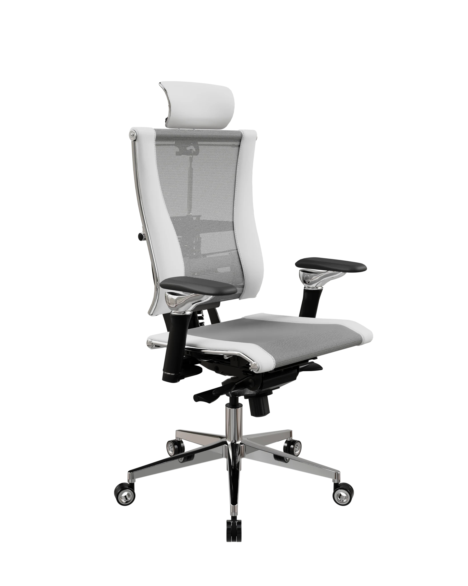 Кресло МЕТТА Y 4DF L2-57D (689.50.5.92) - Сетка(YM93)+ЭкоКожа(Инфинити) Св.Серый-Белый
