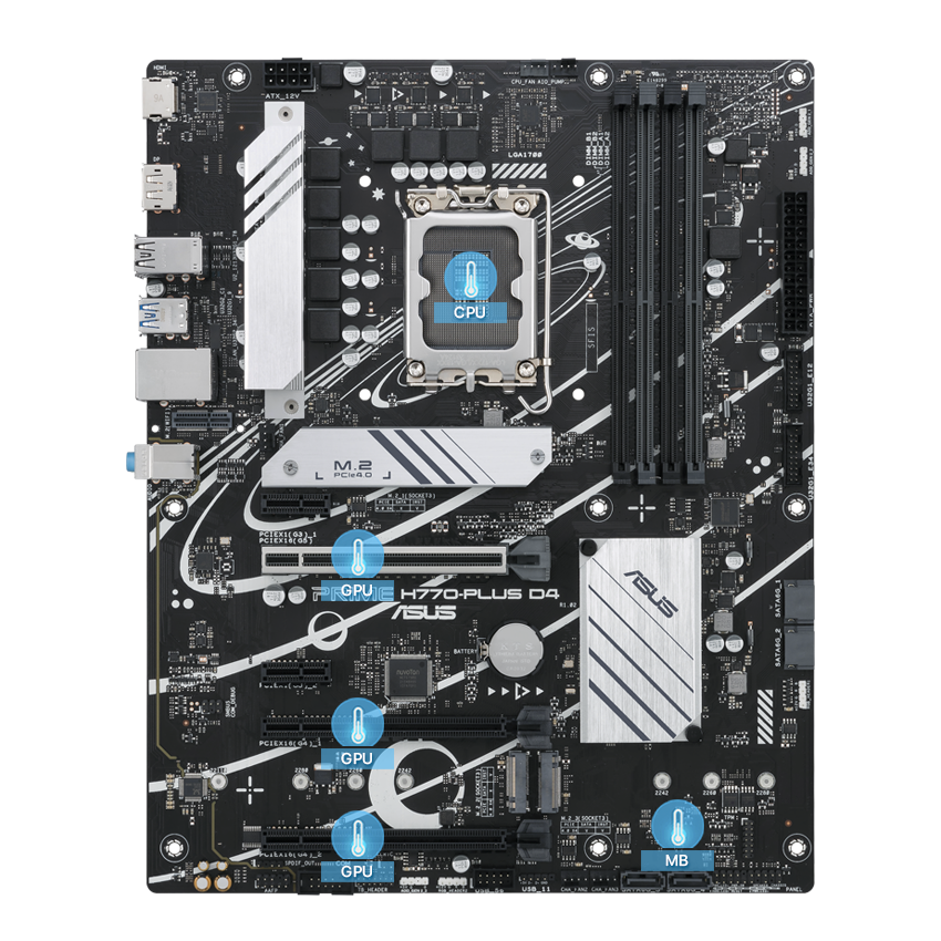 Материнская плата Socket-1700 ASUS PRIME H770-PLUS D4 (H770) 4*DDR4 RAID HDMI DP ATX