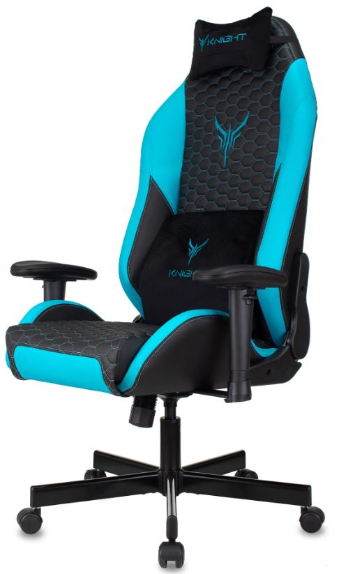 Кресло Knight Neon LBlue (соты эко.кожа с подголов. крестов. металл) Черно-Голубой