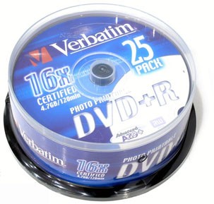 Диск DVD+R 4,7Gb Verbatim 16x Cake Box (25шт.)