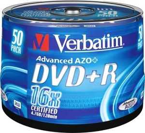 Диск DVD+R 4,7Gb Verbatim 16x Cake Box (50шт.)