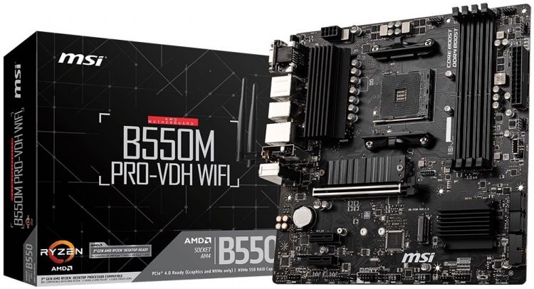 Материнская плата Socket AM4 MSI B550M PRO-VDH (B550) 4*DDR4 2*PCI-Ex1 1*PCI-Ex16 SATA M.2 HDMI DP VGA mATX