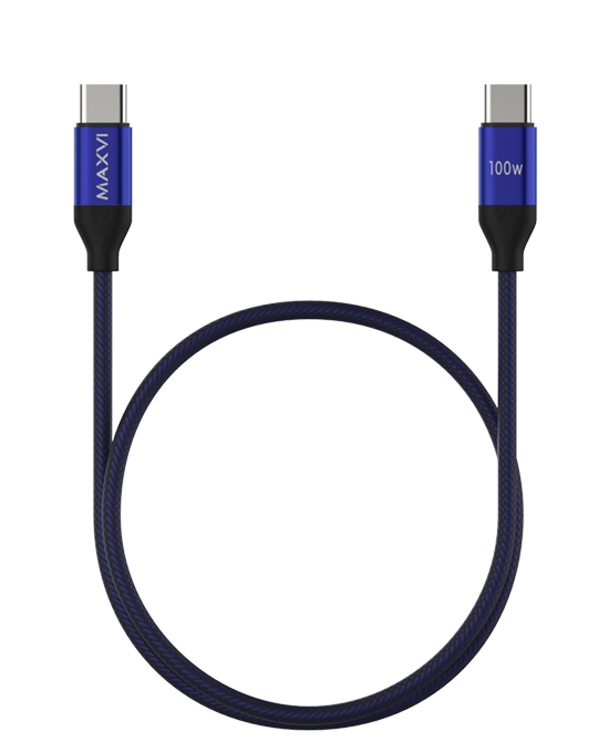 Кабель USB-C < - > USB-C, 1.2м, Maxvi MCw-100TT 100W Blue