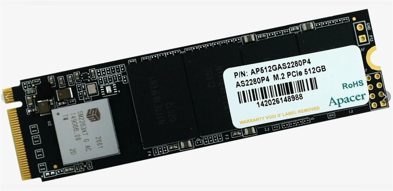 Накопитель SSD M.2 512Gb Apacer AS2280P4 (PCI-E 3.0 x4, 2100/1500 Мбайт/сек)