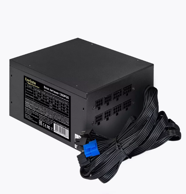 Блок питания 1200W ExeGate 1200PGS (140mm, 20+4 pin, 5xSata, 6xPCI-E) Black