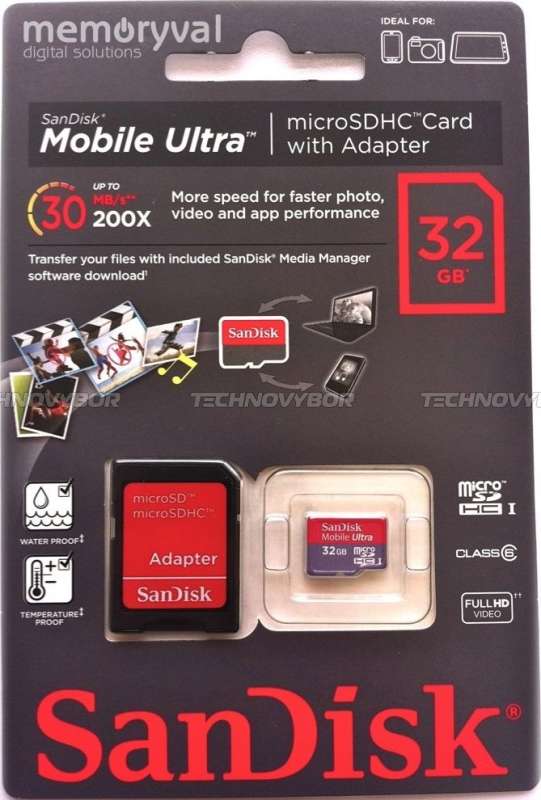 Карта памяти microSD 32Gb SanDiSk Ultra microSDHC CLASS 10 + SD адаптер