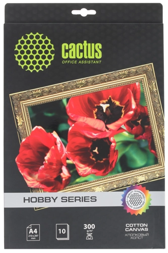 Бумага Cactus [A4] Холст, белый хлопок для струйной печати, 260гр/м2, 10л