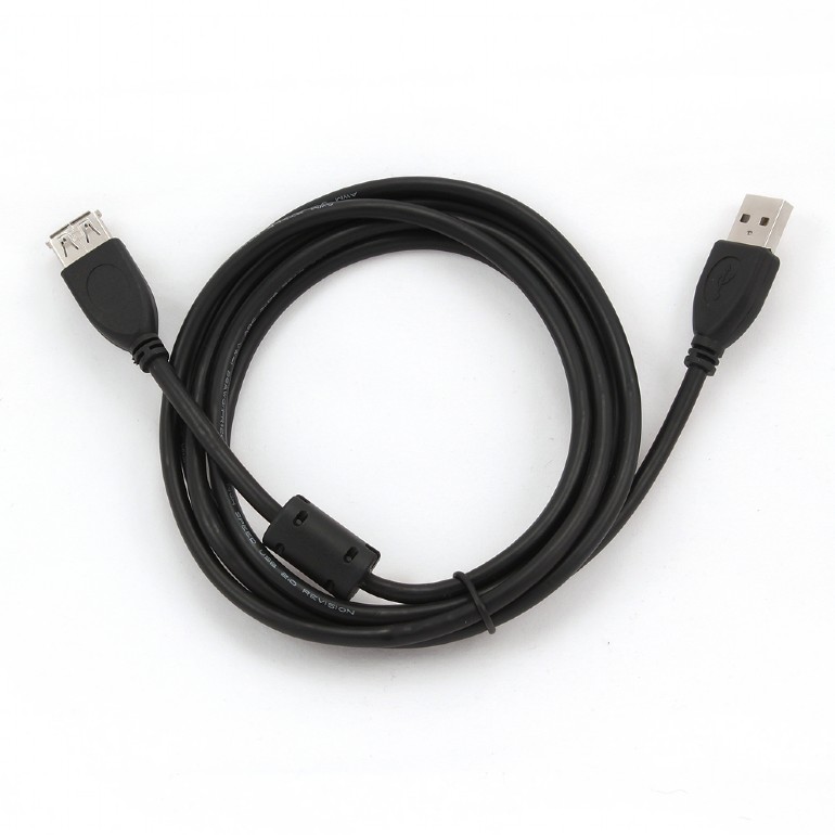Кабель USB2.0 Am < - > Af удлинительный  3.0м, Cablexpert, экран, феррит.кольцо, черный