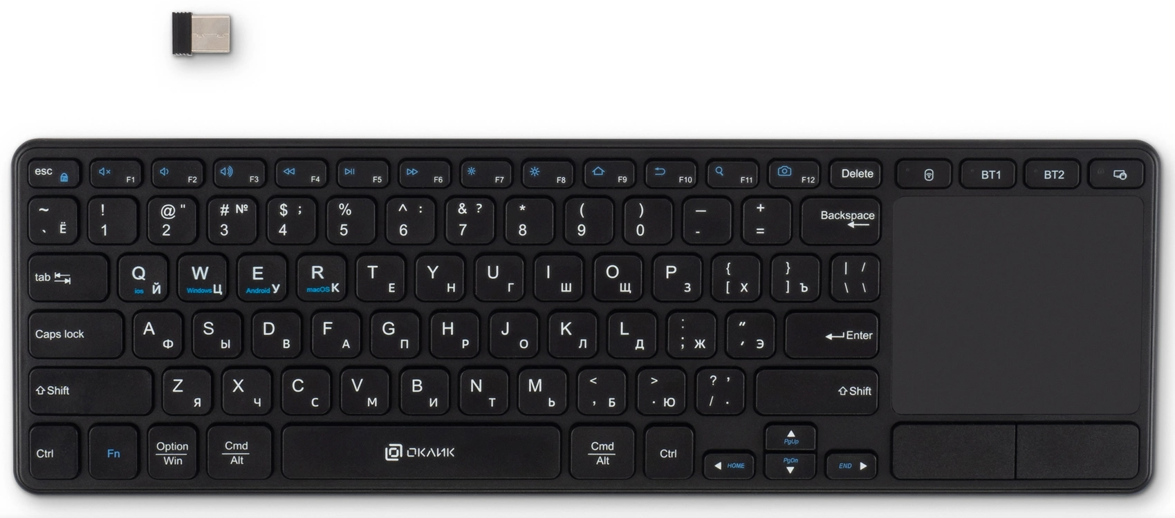 Клавиатура беспроводная Oklick K614W slim Multimedia Touch черный