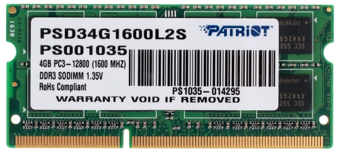 Модуль памяти SODIMM DDR3 4096Mb PC-12800 1600MHz Patriot 1.35v