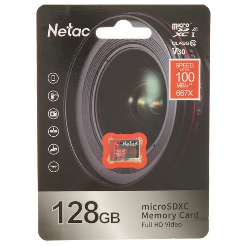 Карта памяти microSD 128Gb Netac P500 Extreme Pro Class 10, 100MB/s, без SD адаптера