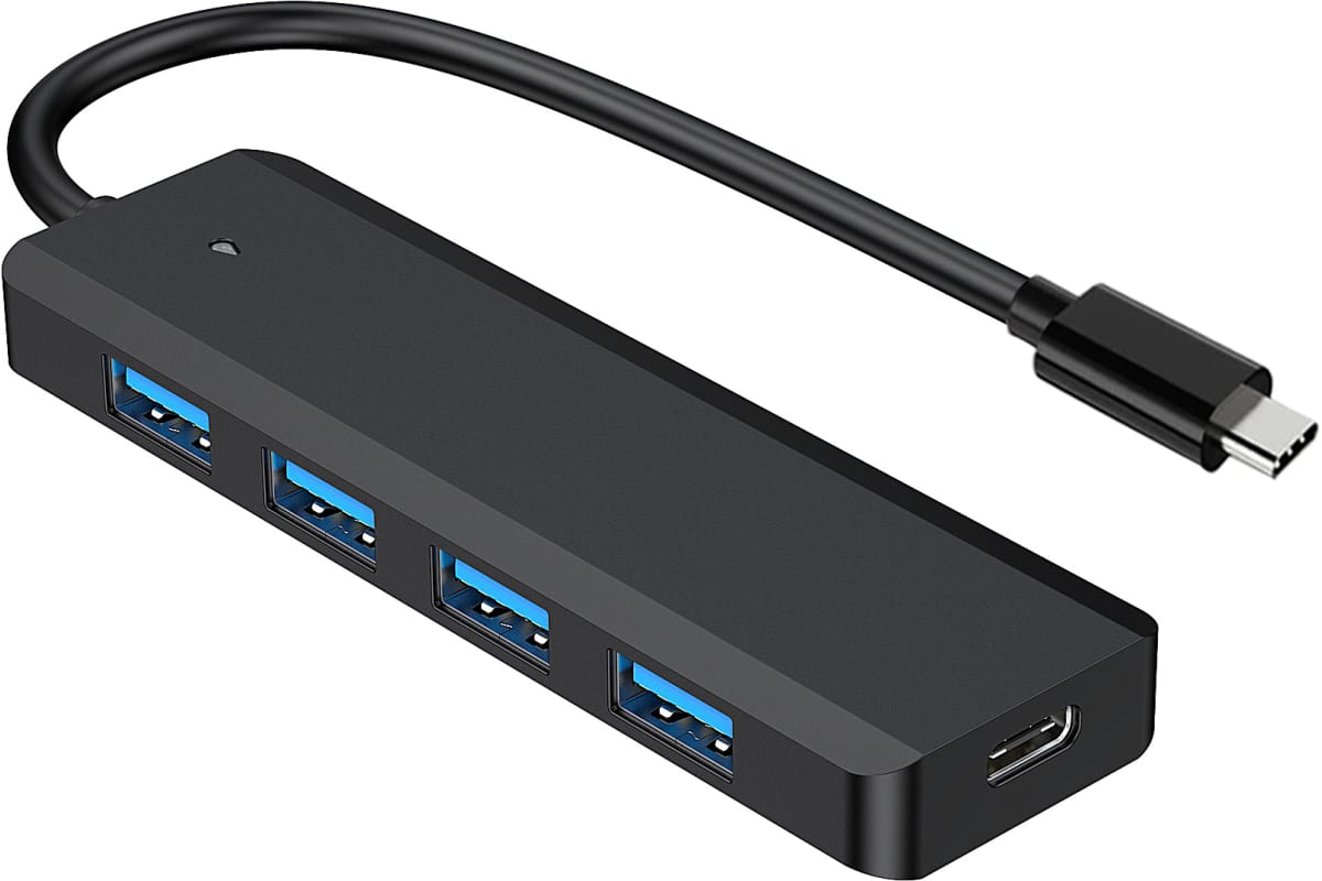 Концентратор USB-C - 4-port USB3.0, Gembird UHB-C424, кабель 19 см, черный