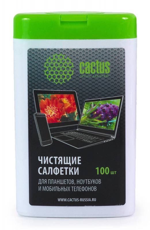 Салфетки Cactus CS-T1005 - Влажные чистящие салфетки для планшетов и смартфонов в пластиковой тубе (100шт)