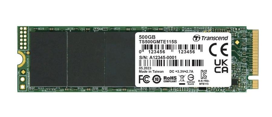 Накопитель SSD M.2 500Gb Transcend TS500GMTE115S (PCI-E 3.0 x4, 3200/2000 Мбайт/сек)