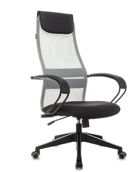 Кресло Бюрократ CH-607 (сетка/ткань с подголов. крестовина пластик ) Черно-Серый