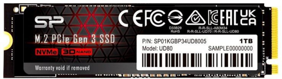 Накопитель SSD M.2 1Tb Silicon Power UD80 (PCI-E 3.0 х4, 3400/3000 Мбайт/сек)