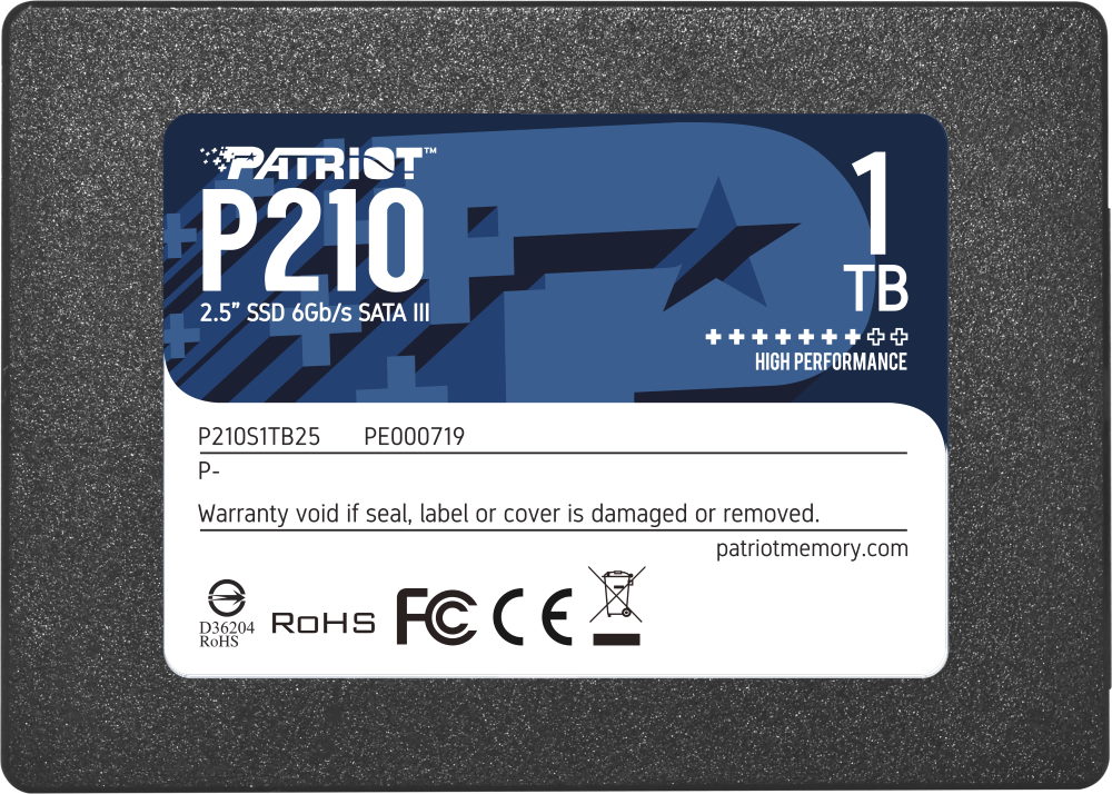 Накопитель SSD SATA 1Tb Patriot P210 (3D TLC, 500/400 Мбайт/сек, 640 TBW)