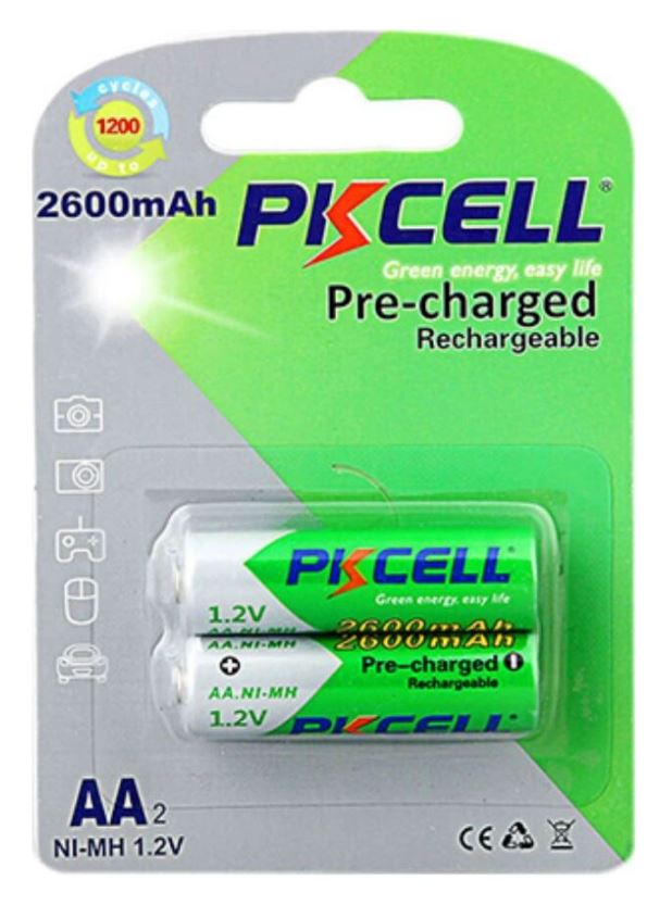 Аккумулятор AA, 1.2V, 2600mAh, 2шт, PKCELL NI-MH RTU AA2600-2B (никель-металлогидридный)